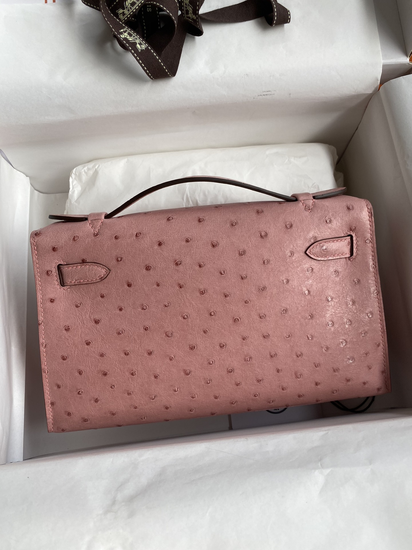 Hermes Mini Kelly Pochette 22cm Bag In Pink Ostrich Leather